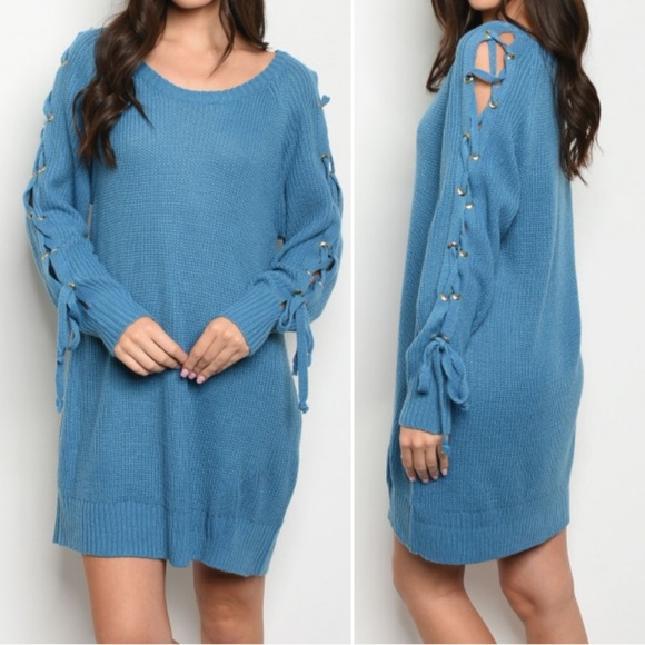 Trend Setter Diva Boutique Dresses & Skirts - GIRLY & FLIRTY WINTER BLUE SWEATER DRESS